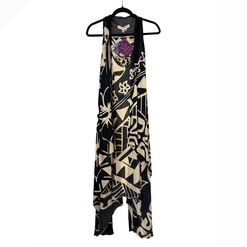 Aloha Royale Black Cream Graphic Print Longline Vest Women One Size